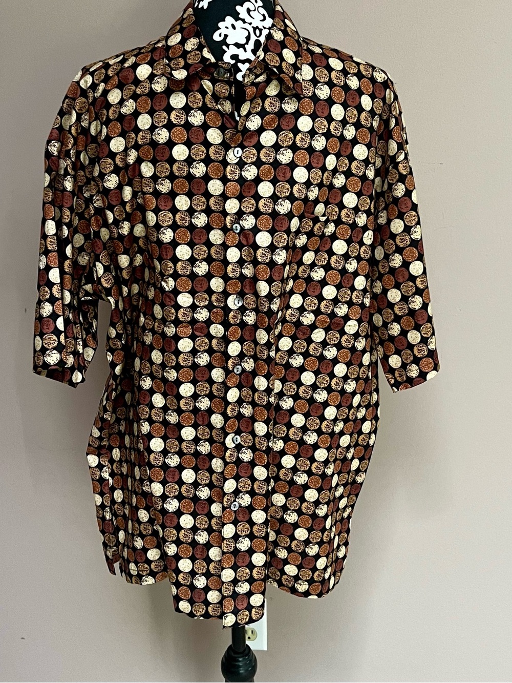 TORI RICHARD Honolulu Men's XL Cotton Lawn Retro Geometric Circle Print Shirt